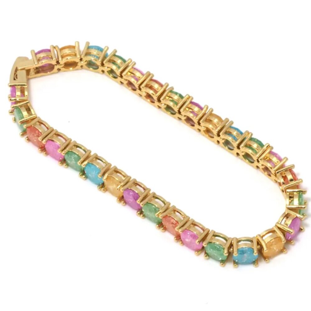 Rainbow "Dressing for Joy" Simulated Opal and Chalcedony Tennis Bracelet - Picture 6 of 7